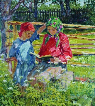 Nikolay Petrovich Bogdanov Belsky Painting - chicas con pañuelos Nikolay Bogdanov Belsky